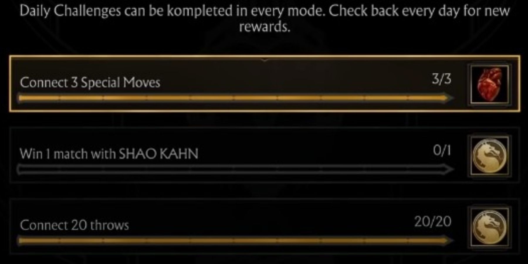 Mortal Kombat 11 Daily Missions List