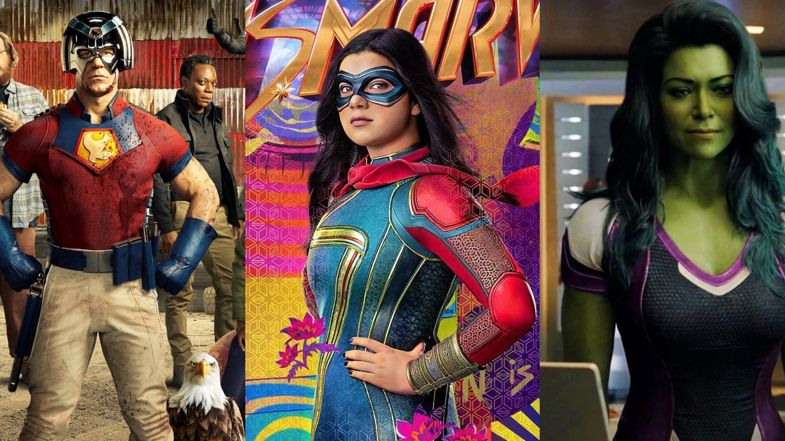 Ms. Marvel Iman Vellani Peacemaker John Cena She-Hulk Attorney at Law Tatiana Maslany Kamala Khan Jen Jennifer Walters