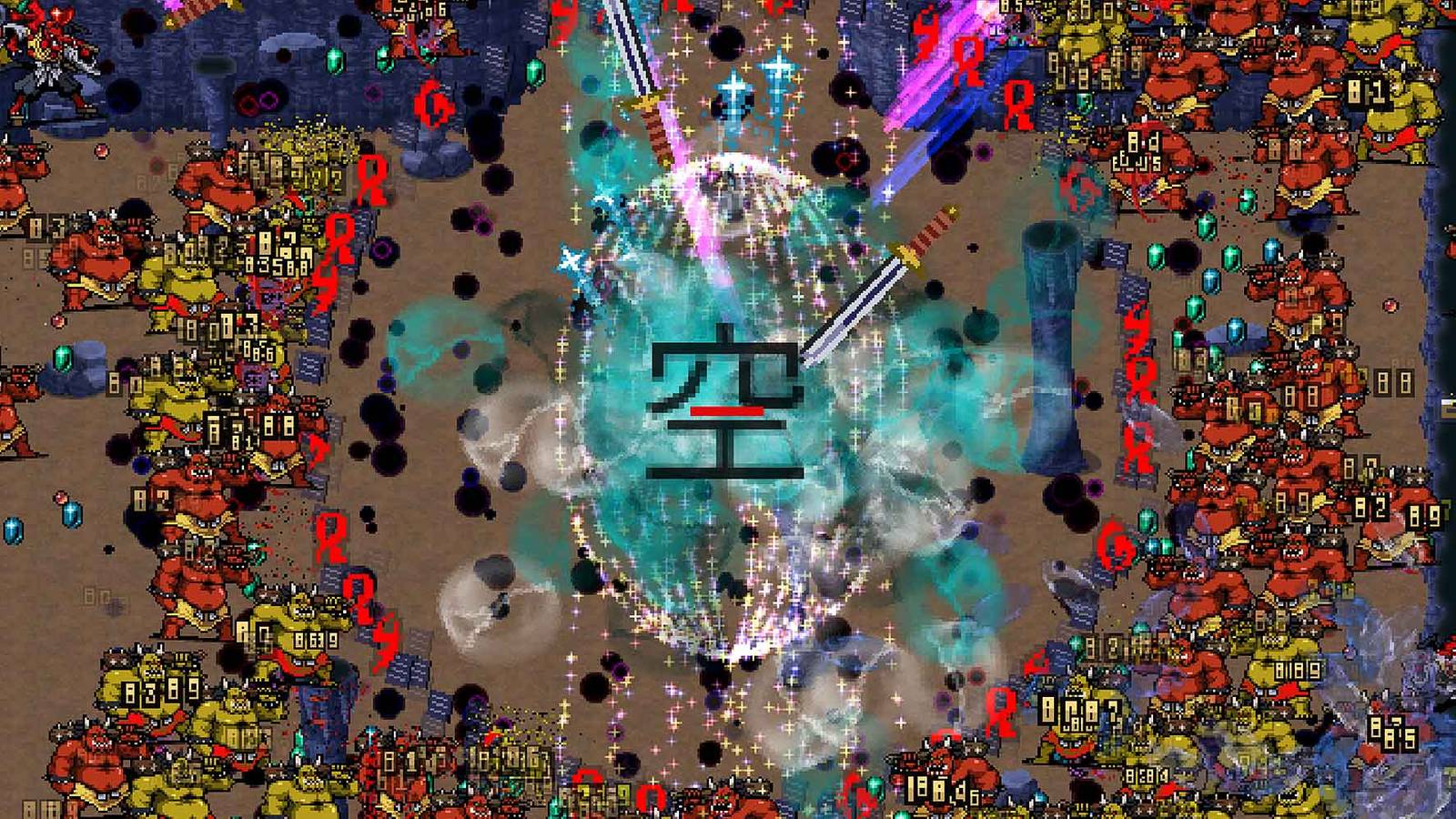 Fighting through a cave in the Mt. Moonspell stage in Vampire Survivors