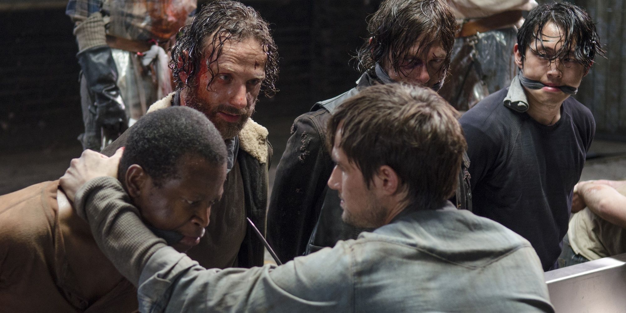 Terminus, Bob, Rick, Glenn, and Daryl in The Walking Dead