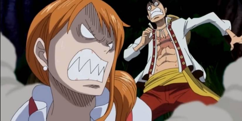 Nami angrily scolding Luffy in the one Piece anime