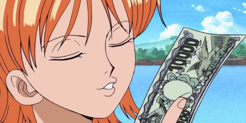 Nami holding a stolen beri in the One Piece anime