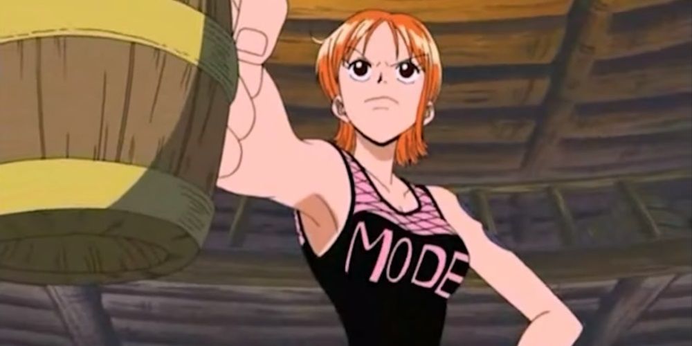 Nami ready to participate in Whiskey Peak's drinking contest in One Piece