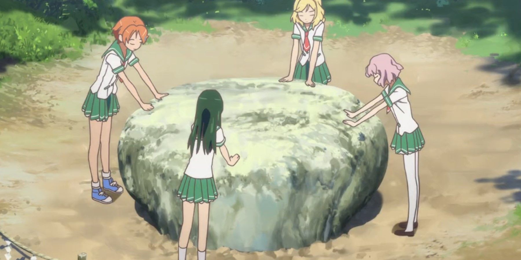 Natsuiro Kiseki friends wishing on the rock