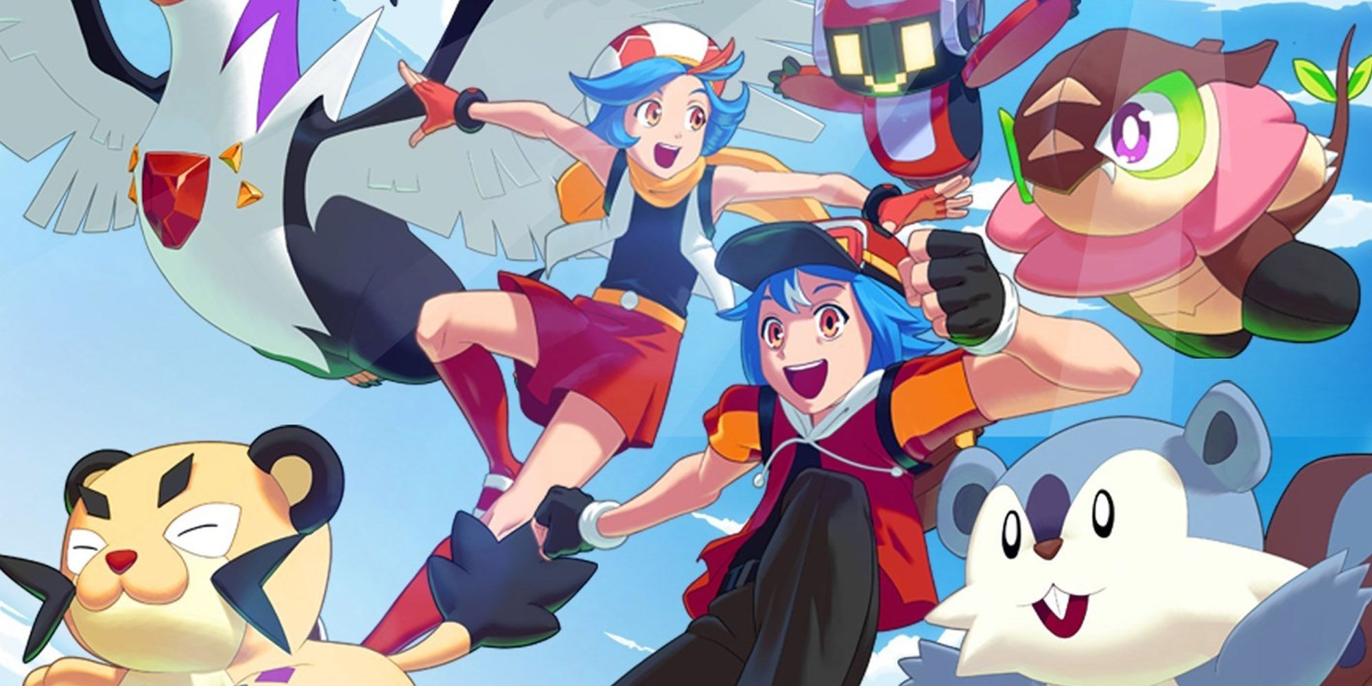 Nexomon Extinction Primary Promotional Art Showing Main Playable Characters And Some Sample Nexomon