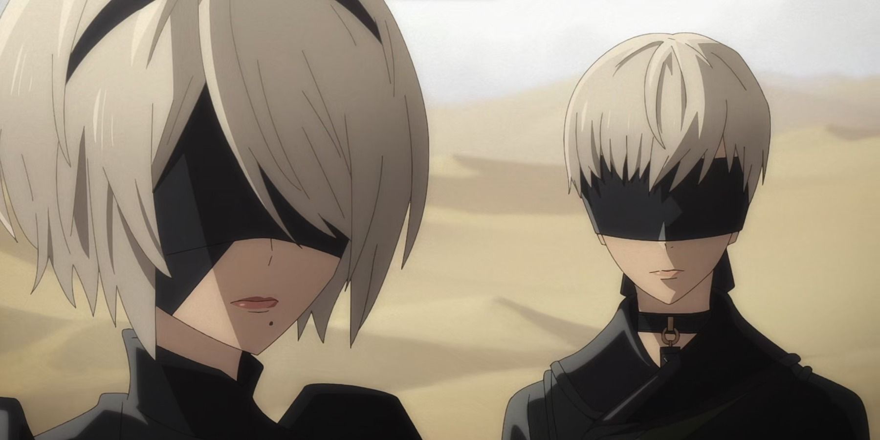 2B and 9S in desert Nier: Automata anime episode 3