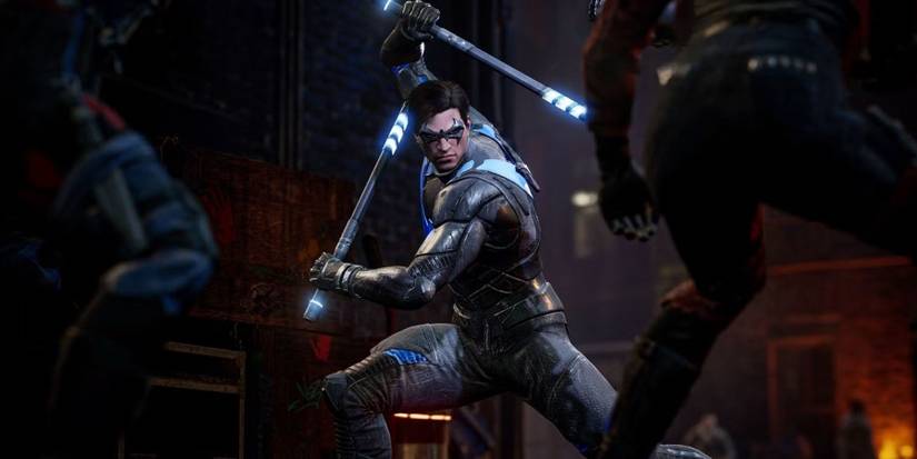 Nightwing using a weapon in Gotham Knights