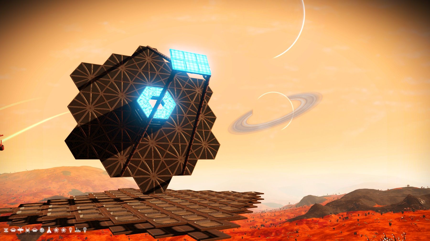 Screenshot from No Man's Sky showing a digital reconstruction of the James Webb Telescope.