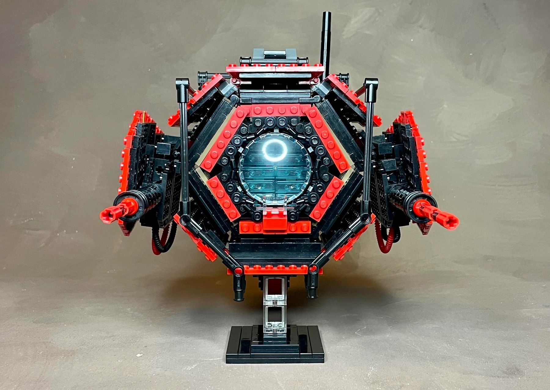 Photo of a No Man's Sky Sentinel robot built using LEGO.