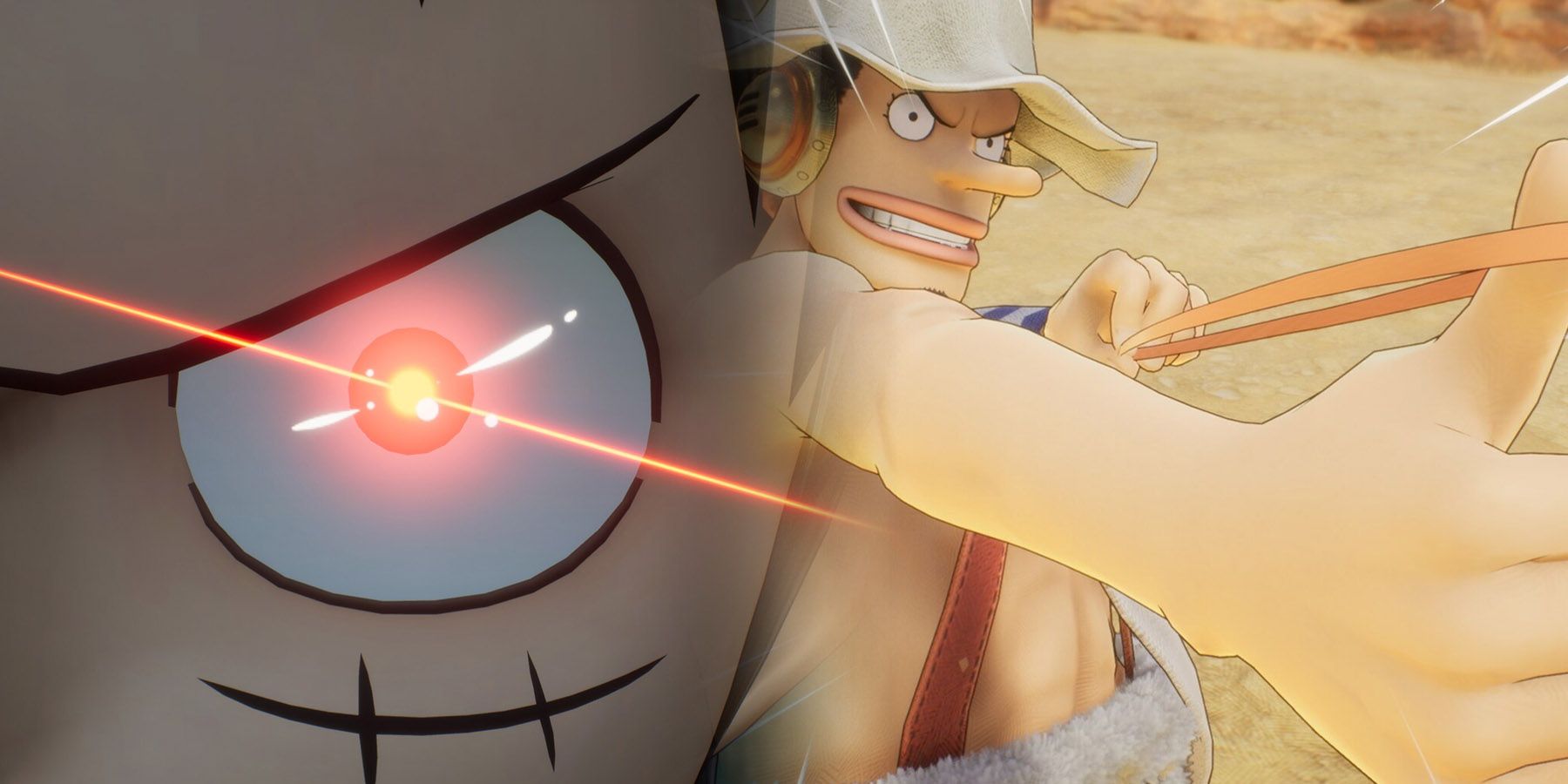 One Piece Odyssey - Best Skills Head Image Showing Luffy Using Conqueror's Haki And Usopp Using Rubber Band Of Doom