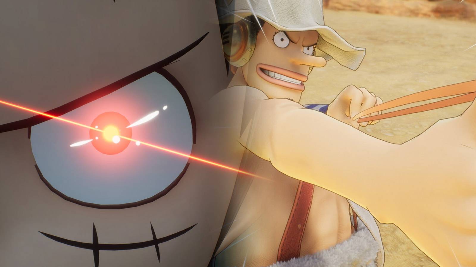 One Piece Odyssey - Best Skills Head Image Showing Luffy Using Conqueror's Haki And Usopp Using Rubber Band Of Doom