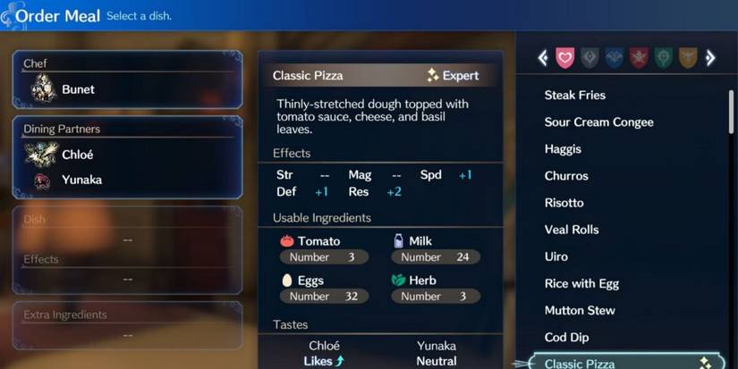 A player planning a meal in Fire Emblem Engage