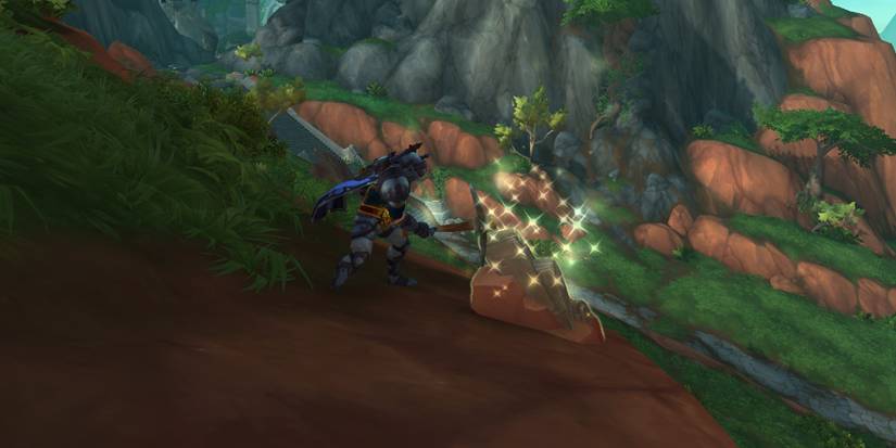 Paladin mines ore in the Waking Shores in World of Warcraft Dragonflight