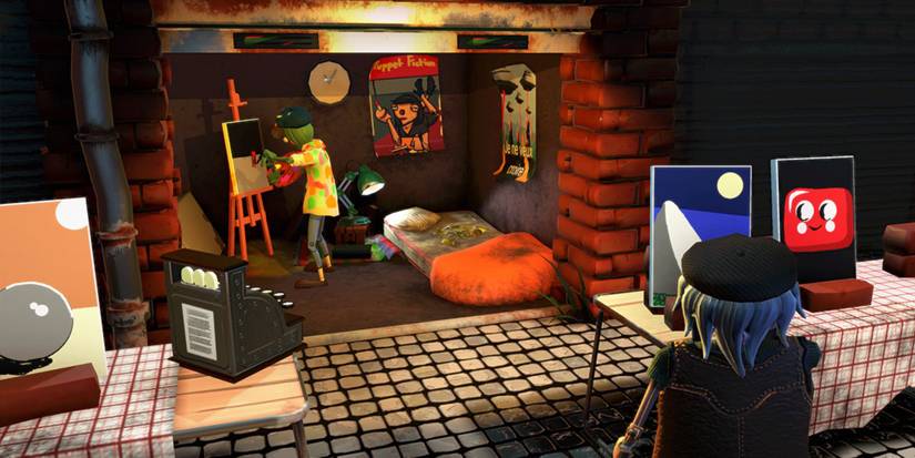 The player painting while being watched in Passpartout: The Starving Artist