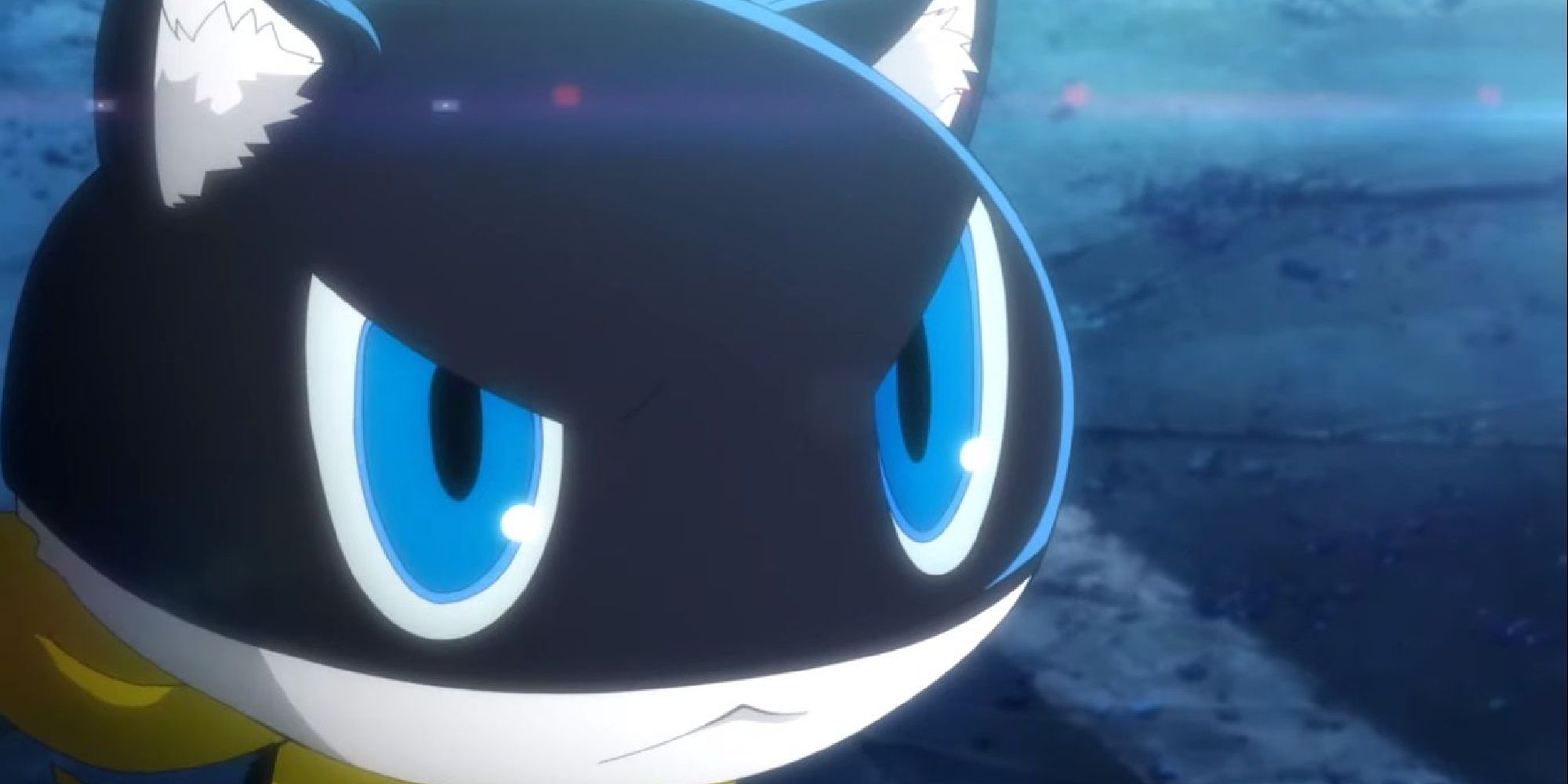 Personnage de chat Morgana de Persona 5, un regard diabolique sur son visage.