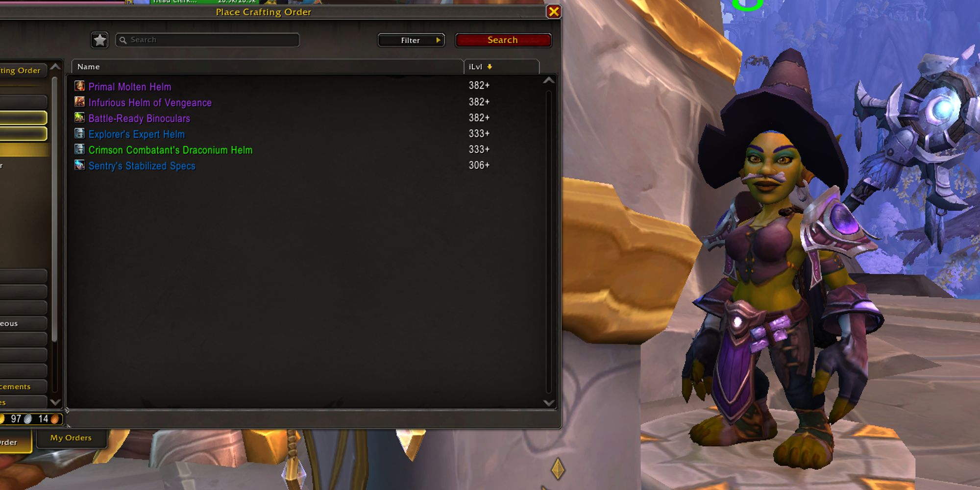 Player uses the Blacksmith crafting order UI in World of Warcraft Dragonflight