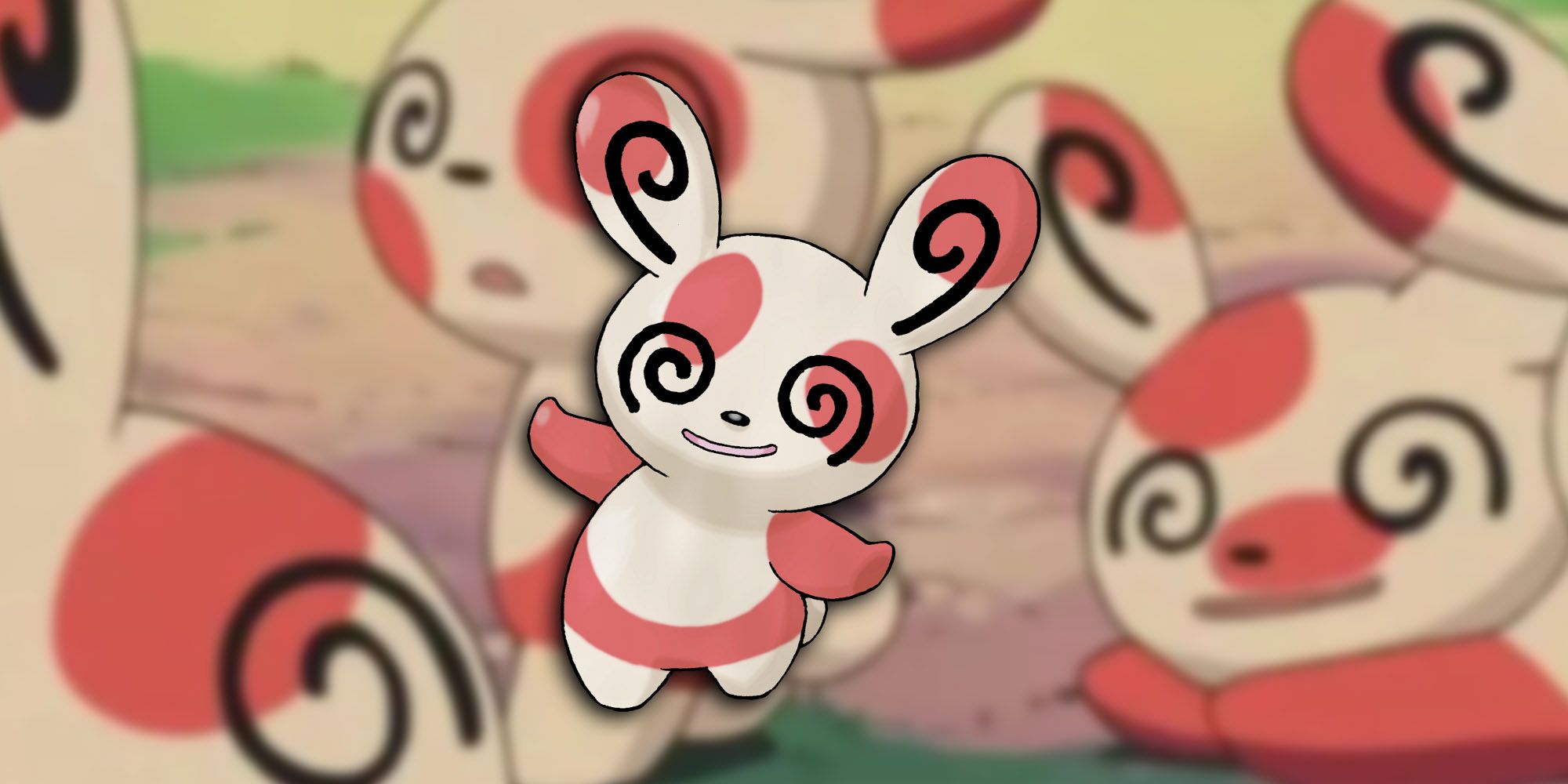 Pokemon - A Group Of Spinda In The Anime With PNG Of Pokemon On Top