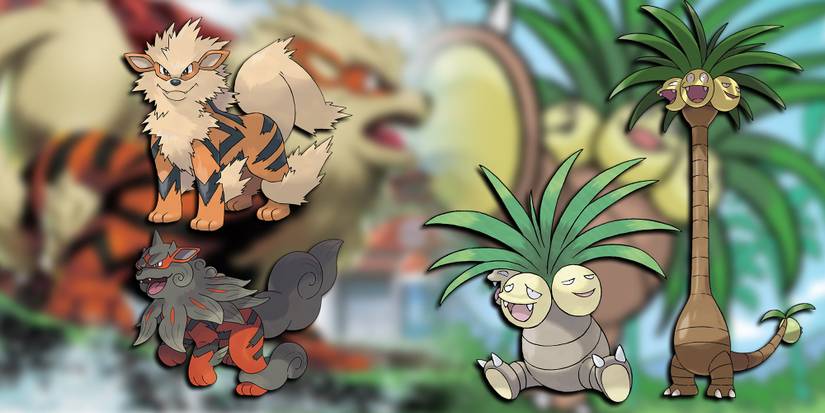 Pokemon - Arcanine And Hisuian Arcanine Side By Side With Exeggutor And Alolan Exeggutor