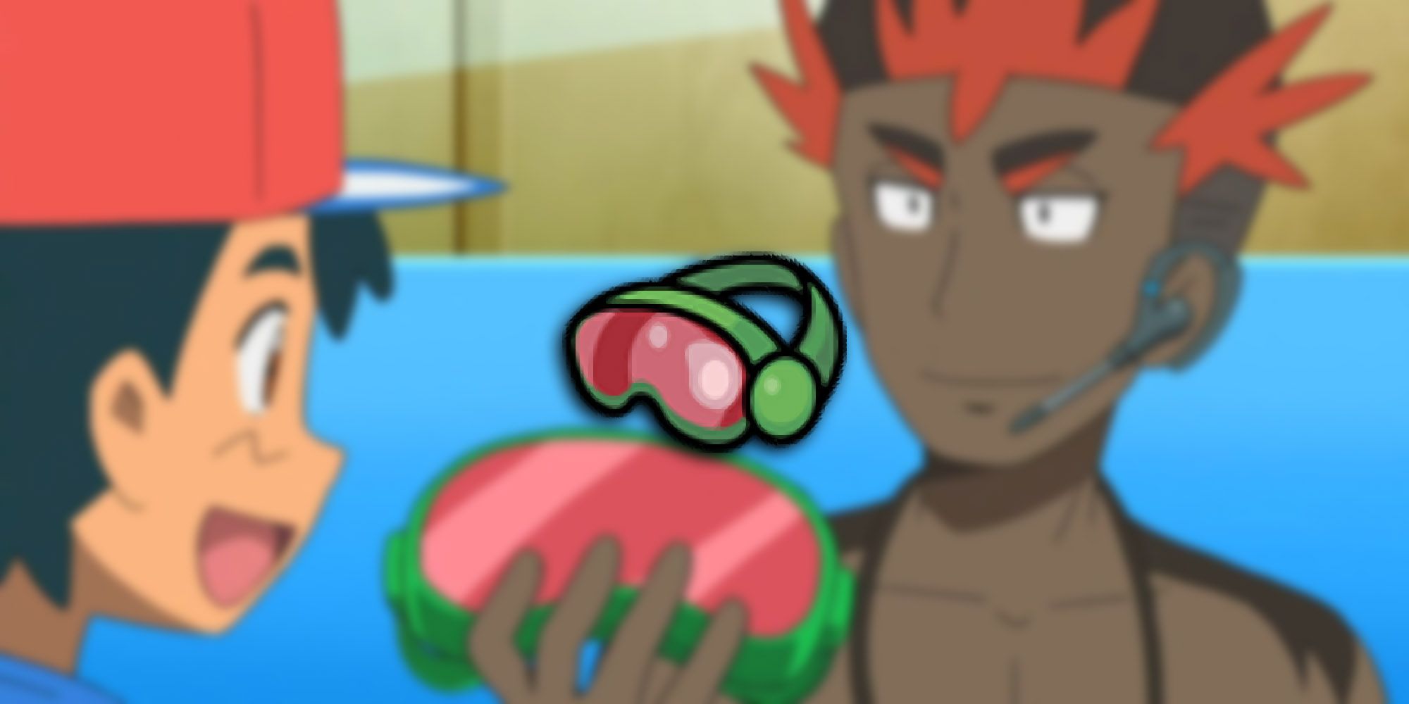 Pokemon - Ash Looking At Safety Goggles In Anime And PNG Of In-Game Pixel Graphic