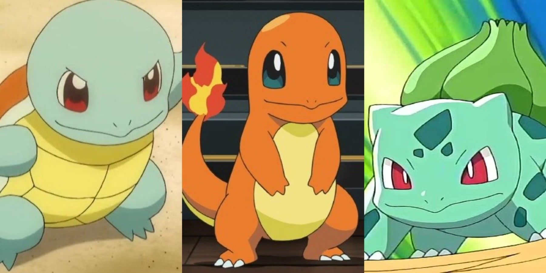 The starter Pokemon of the Kanto region Squirtle, Charmander, and Bulbasaur.
