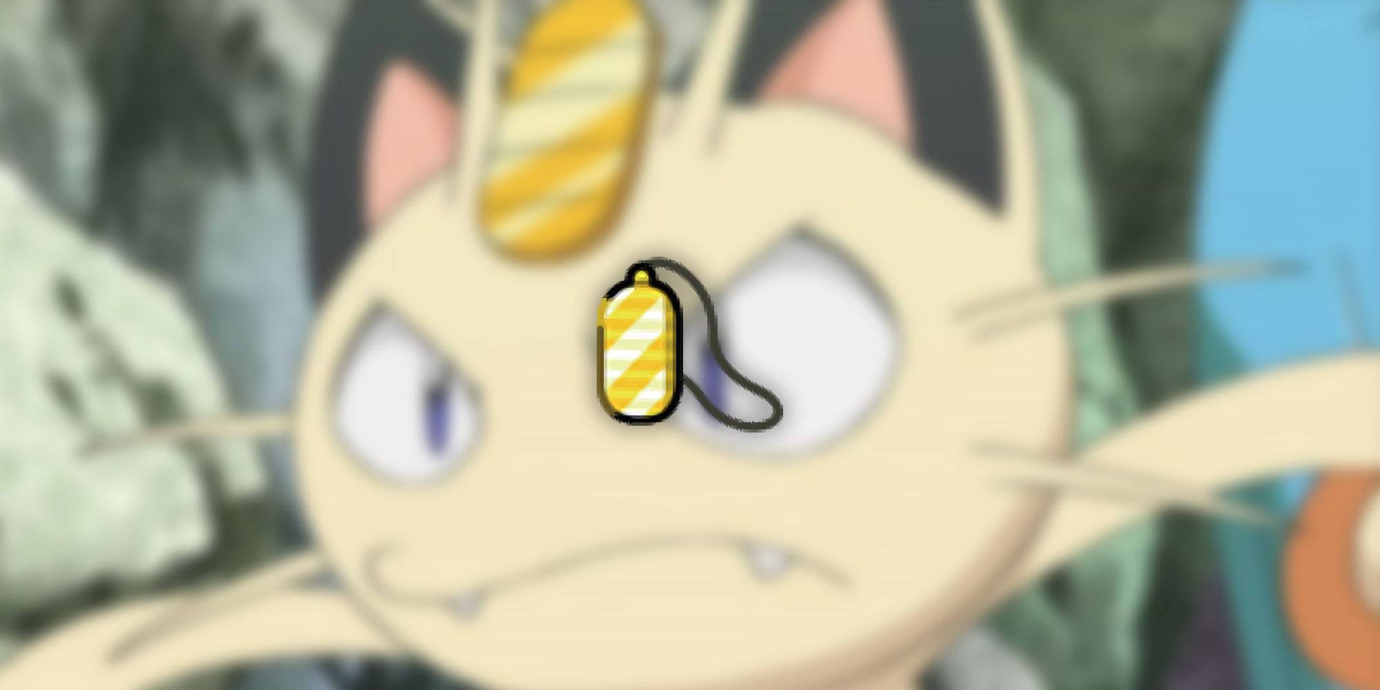 Pokemon -Meowth Looking Angry In The Anime With Amulet Coin PNG On Top
