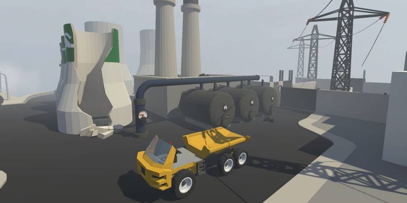 A truck parked outside of a Power Plant in Human Fall Flat