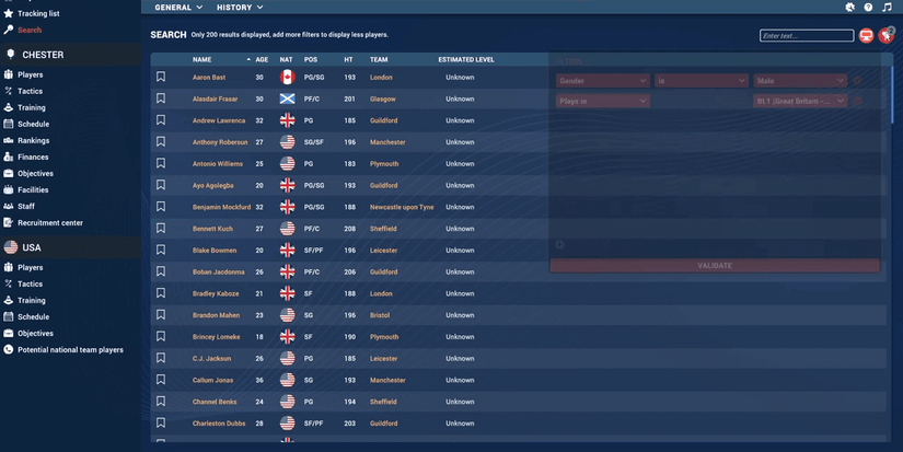 Pro Basketball Manager 2023 stats page