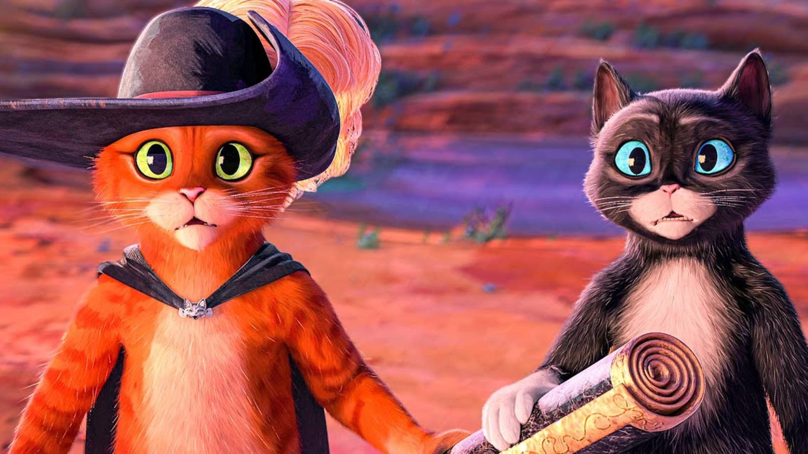 Puss in Boots and Kitty Softpaws surprised in The Last Wish