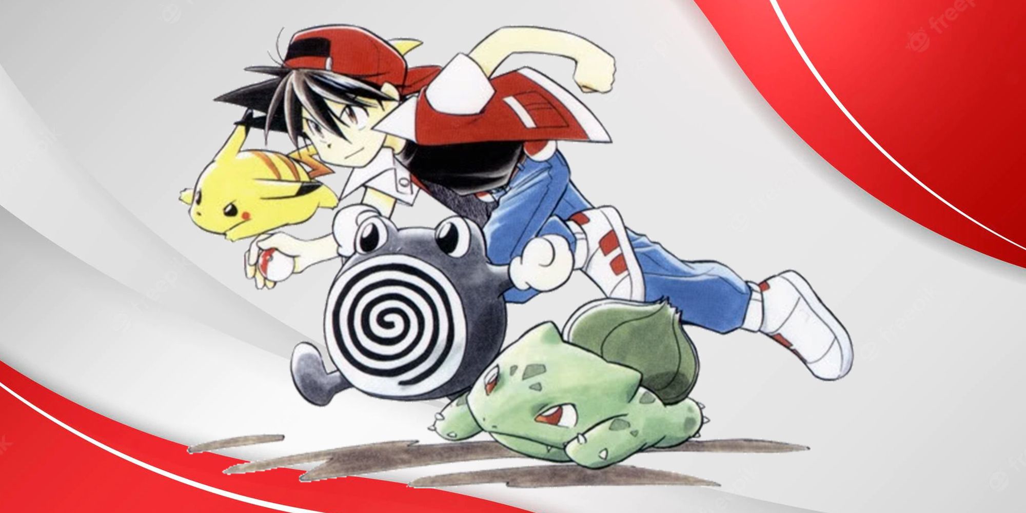 Red And His Pokemon In The Manga