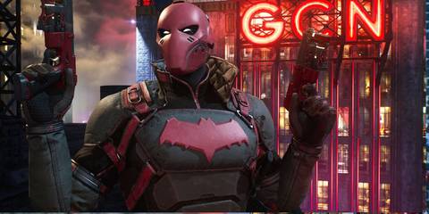 Red Hood brandishing his guns in Gotham Knights