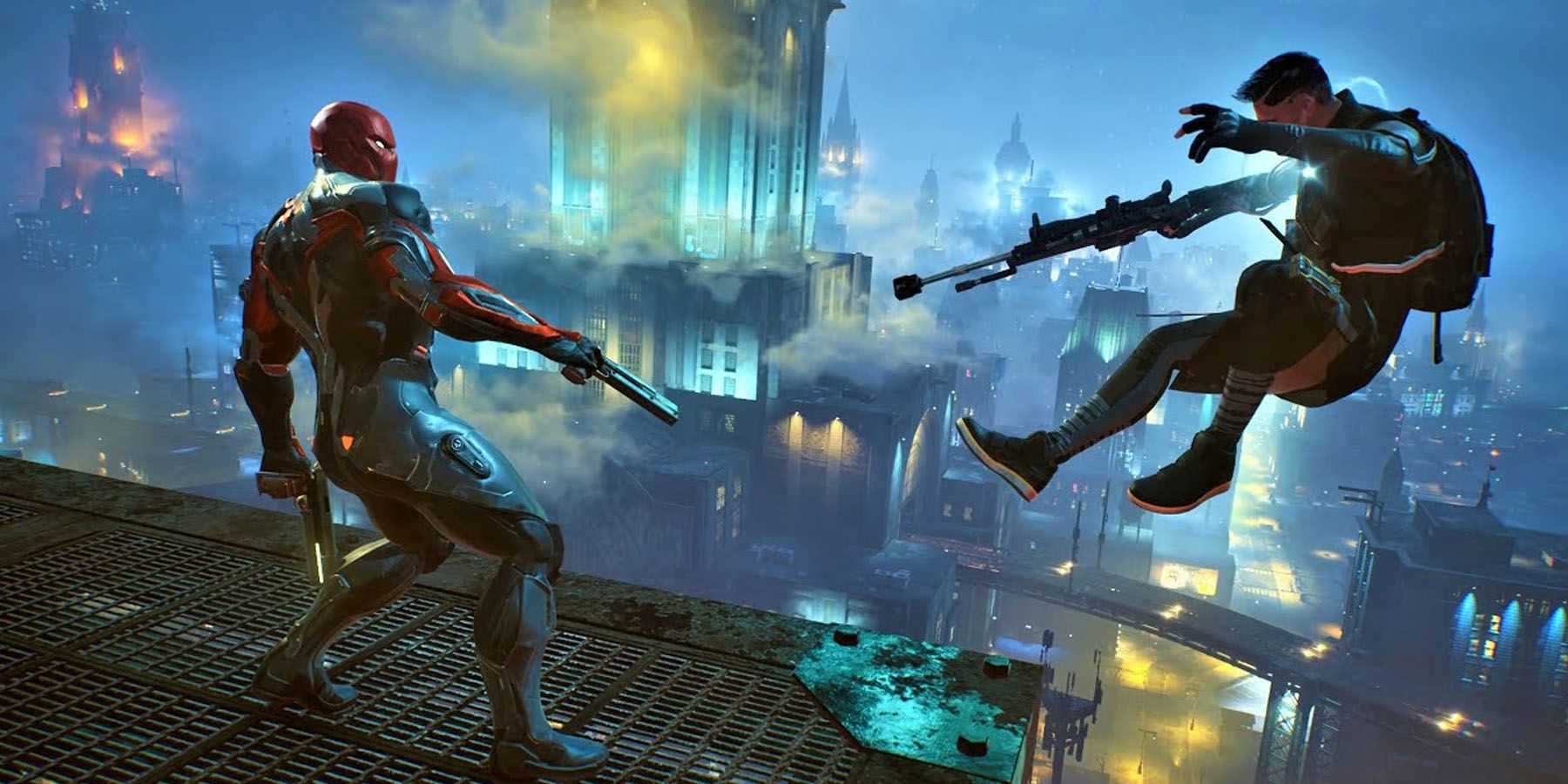 Red Hood kicking an opponent away