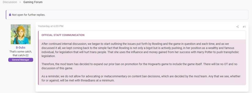 resetera ban hogwarts legacy