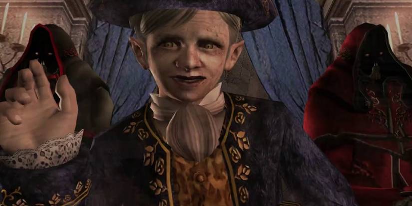 Salazar looking directly at the camera, flanked by his hooded and mysterious left and right hand henchmen.