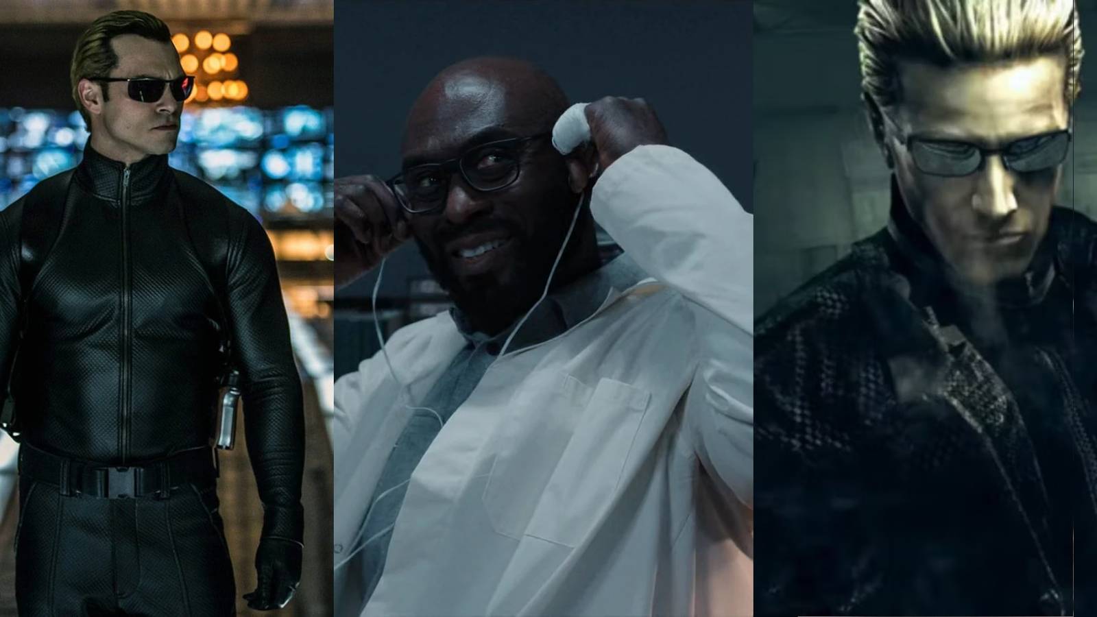 Three different Wesker's side by side, from Wes Craven's live action series, Netflix's tv show, and Resident Evil 5