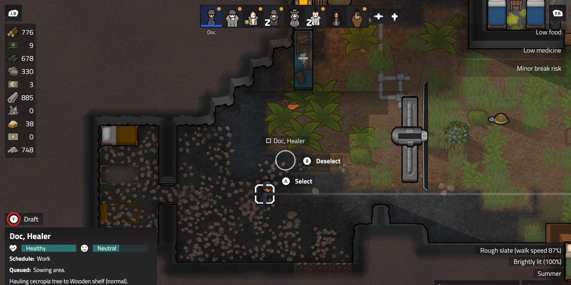 Drafting a colonist on Rimworld