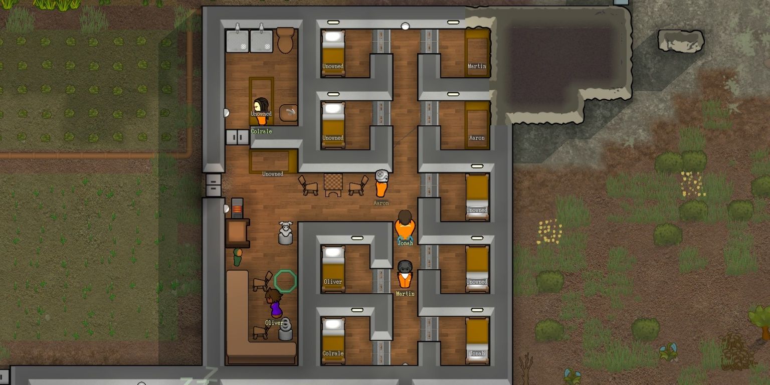 RimWorld Prison Design With Wandering Prisoners