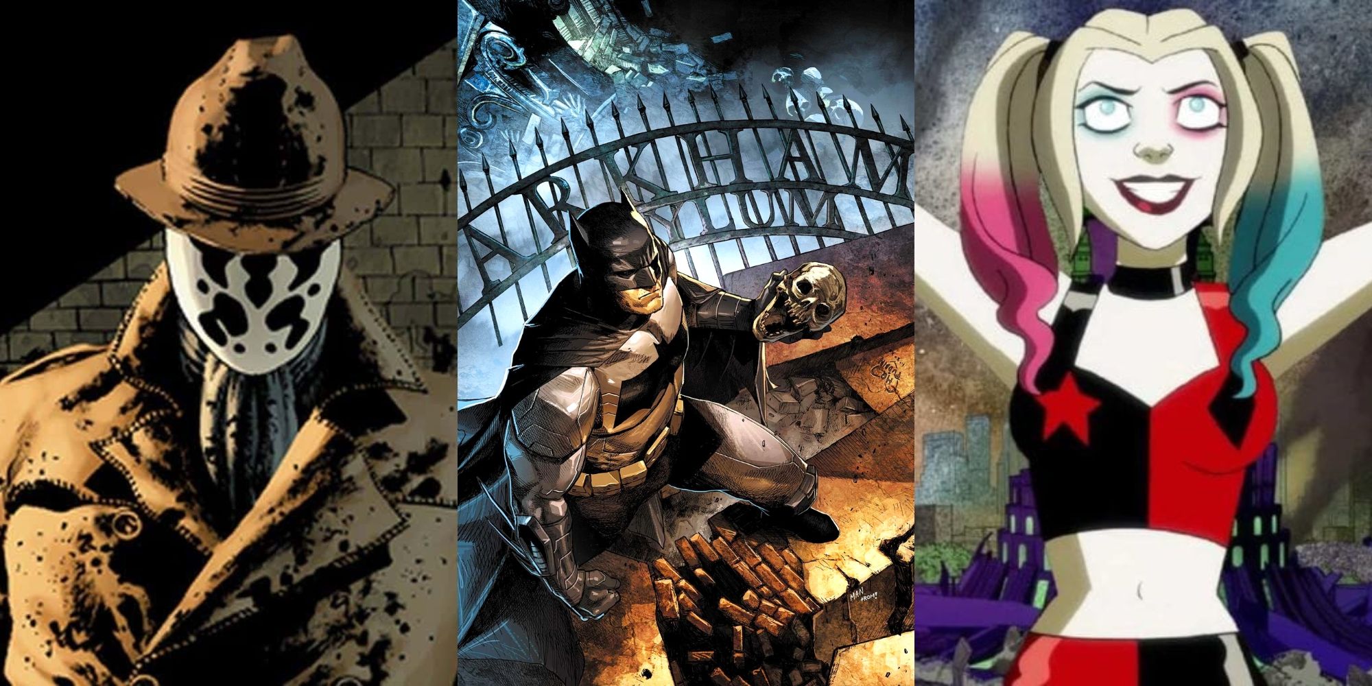Rorschach in Watchmen, Batman in Batman Eternal, Harley Quinn in Harley Quinn