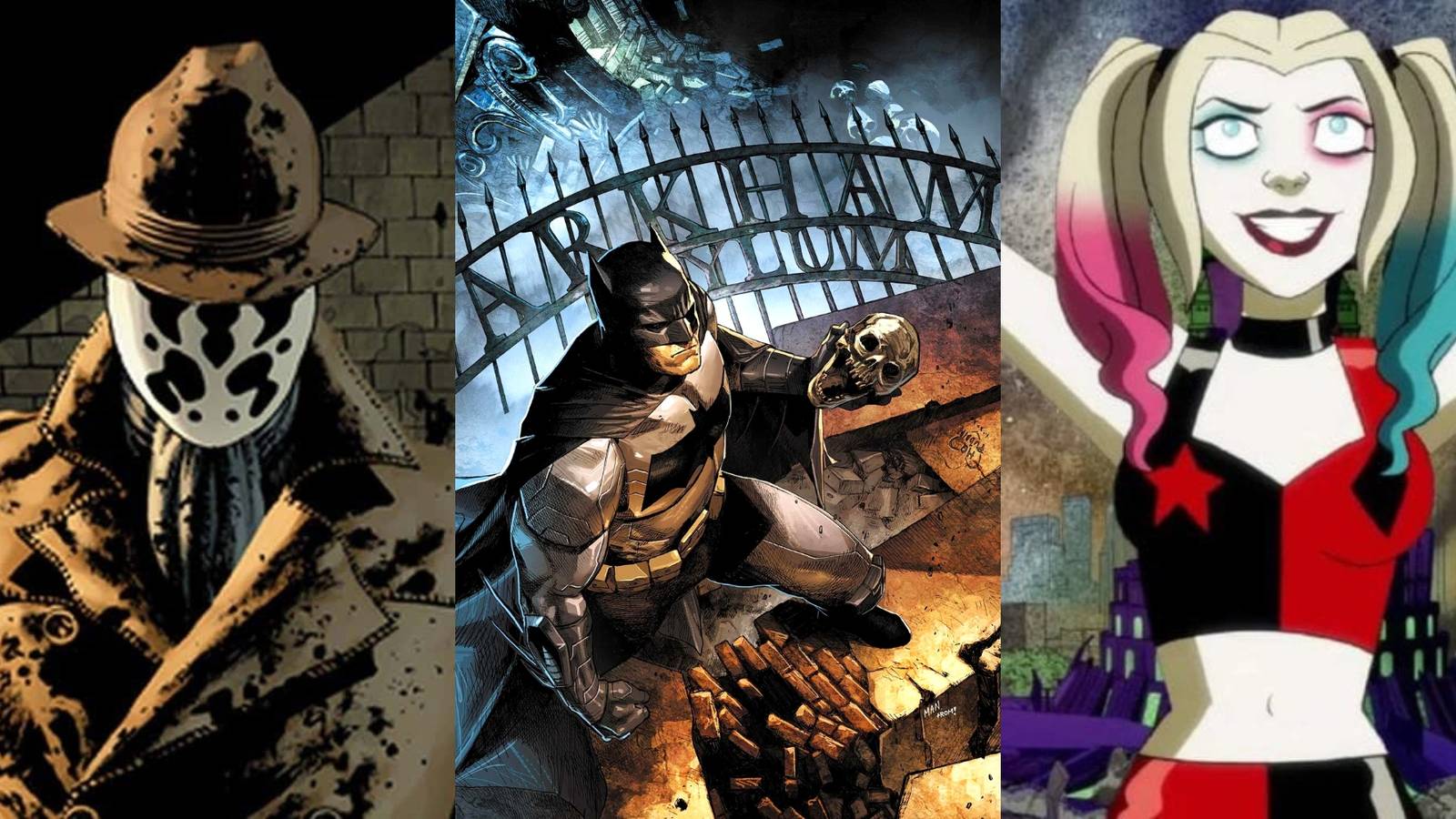 Rorschach in Watchmen, Batman in Batman Eternal, Harley Quinn in Harley Quinn