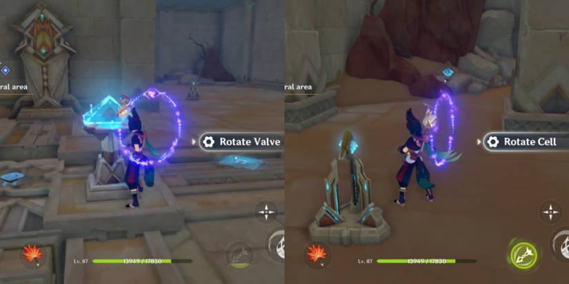rotating the valve and nearby cell to open the door in genshin imapct
