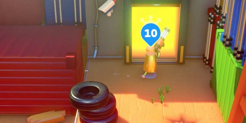 Player exits a level with a rail gun