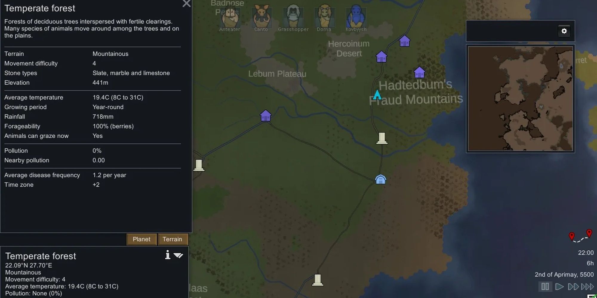 Rimworld map tile shown in the overhead world of seed parka