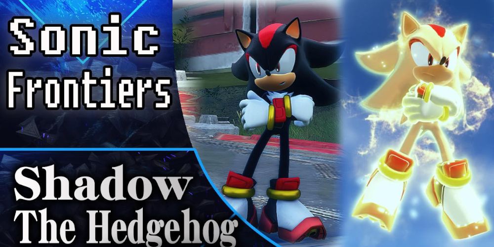 Shadow the Hedgehog in his black form and Super form. The text reads: Sonic Frontiers Shadow the Hedgehog. Image source: gamebanana.com