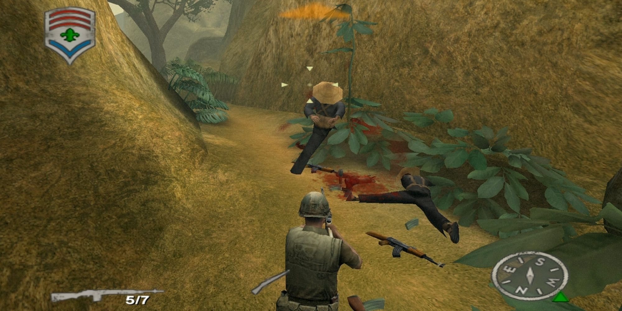 player defeats enemies with weapons