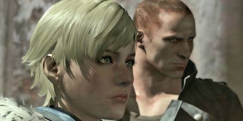 Sherry Birkin with Jake in their campaign