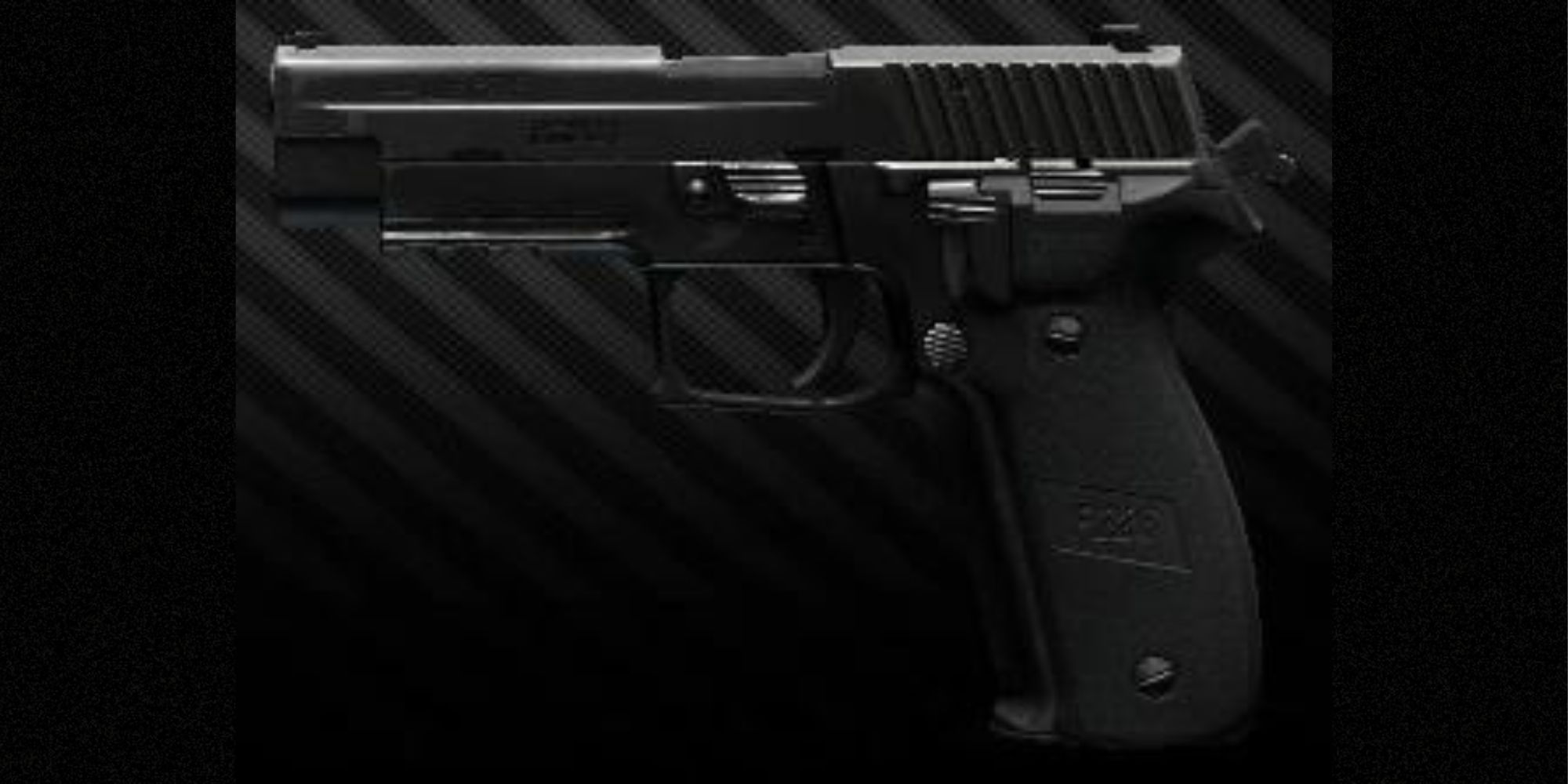 The SIG P226R in front of a diagonal striped background in Escape From Tarkov