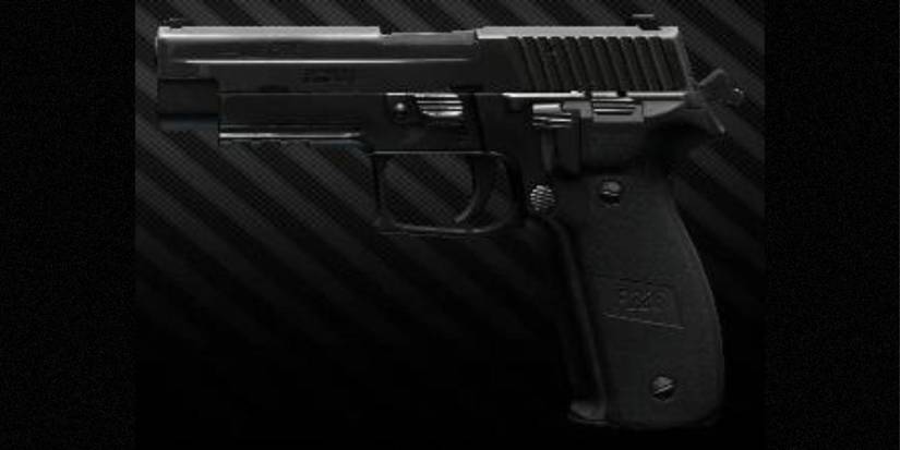 The SIG P226R in front of a diagonal striped background in Escape From Tarkov