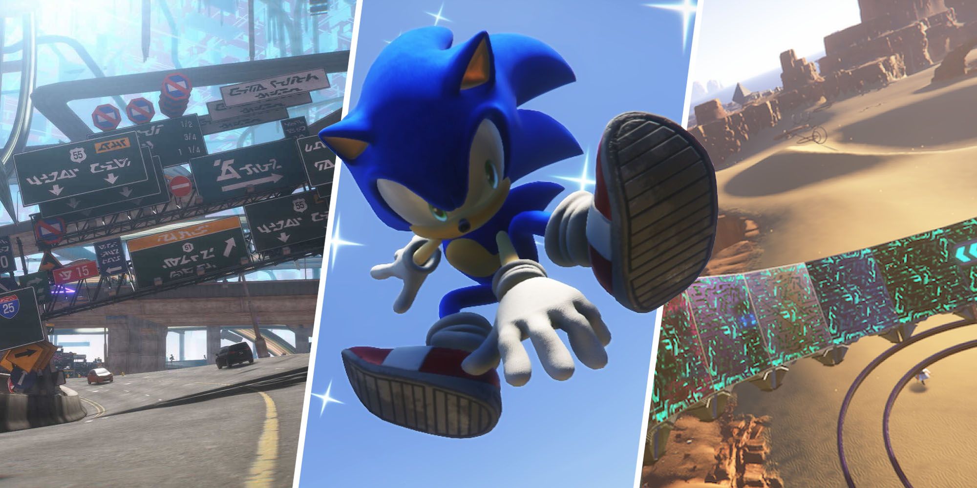 Sonic Frontiers feature image with sonic jumping centre