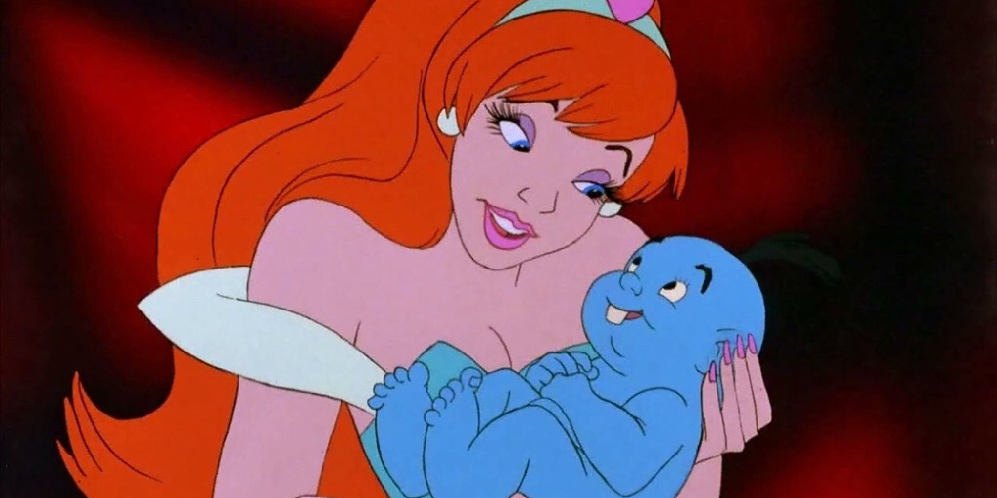 Kimberly holding a blue baby in Space Ace