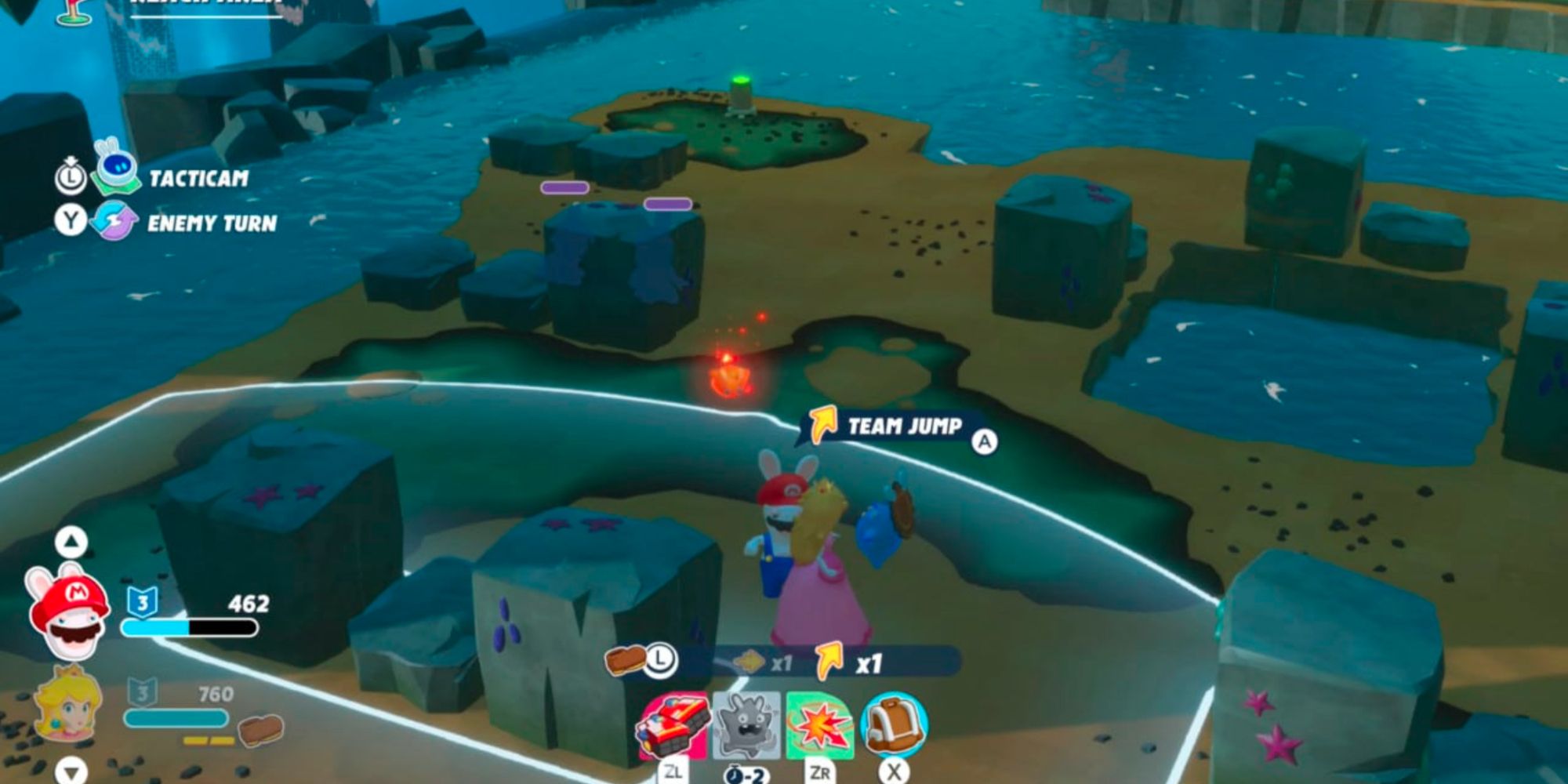 The range of a Team Jump will be displayed by a yellow circle