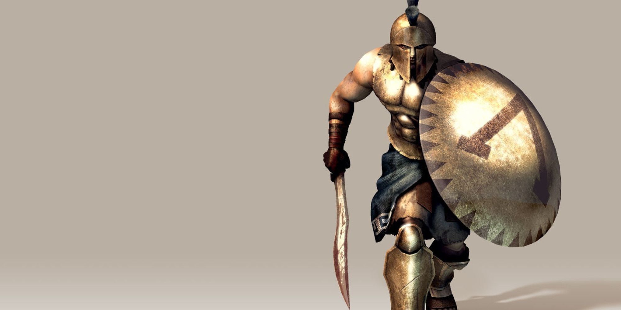 spartan walks towards camera with a shield